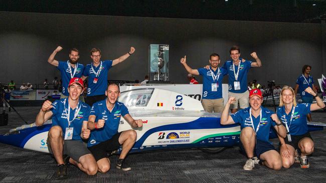 Innoptus Solar Team – Belgium (Leuven) top left: Philio Gepts, Jarno Van Hemelen, front left: Matthias Witvrouw, Stijn Vos, top right: Saphir Faid, Cedric Verlinden and front right: Dries Sanders, Bo July. Picture: Pema Tamang Pakhrin.