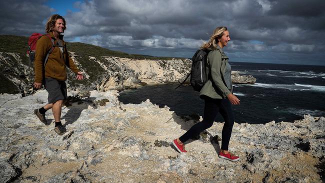 Gene Hardy, left, and Megan Pardoe of Cape to Cape Explorer Tours at Cape Mentelle. Picture: Colin Murty