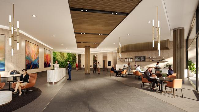 An artist concept of the lobby for the commercial tower 50 First Ave. Picture: Walker Corporation.