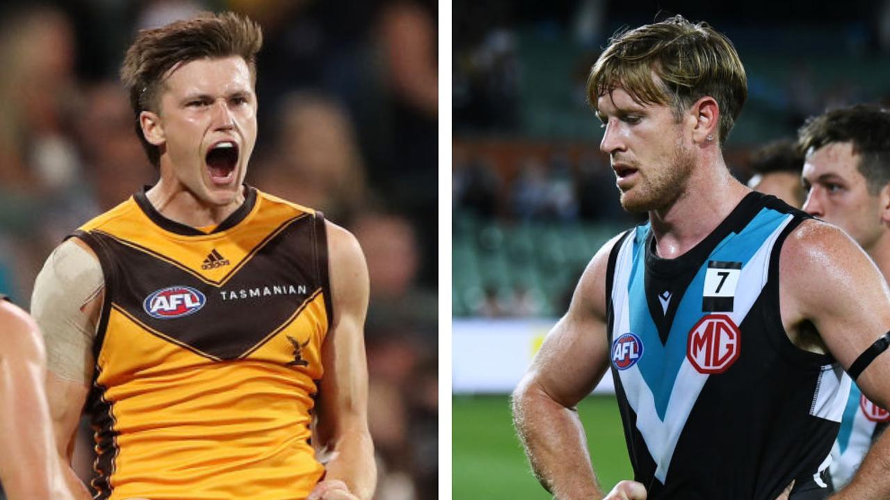 Adelaide, Australia. 03rd June, 2023. Junior Rioli of the Power snaps a  goal during the AFL Round 12 match between the Port Adelaide Power and the  Hawthorn Hawks at the Adelaide Oval