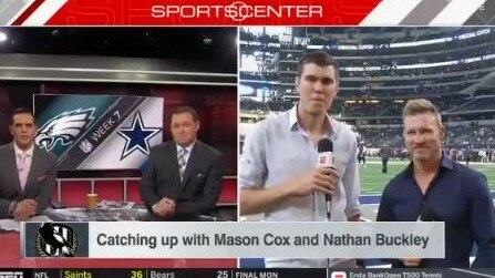 Mason Cox and Nathan Buckley chat to Sportscenter hosts. Picture: ESPN