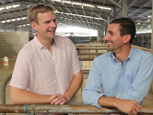 Trainers Bjorn Baker and Michael Costachat at Traintech stables at Bundall. Picture Glenn Hampson