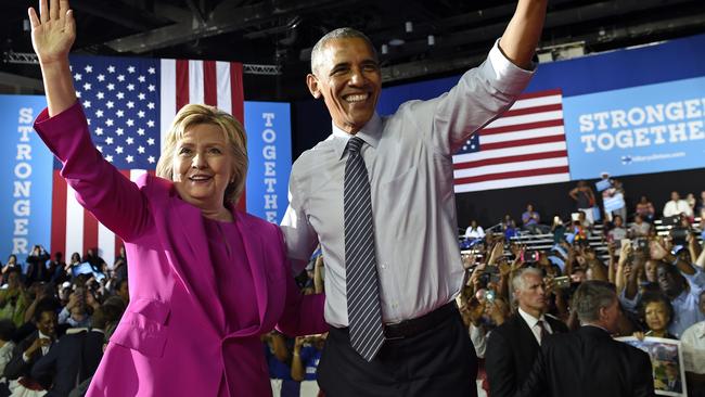 Hillary Clinton spent the day campaigning with President Barack Obama for the first time.