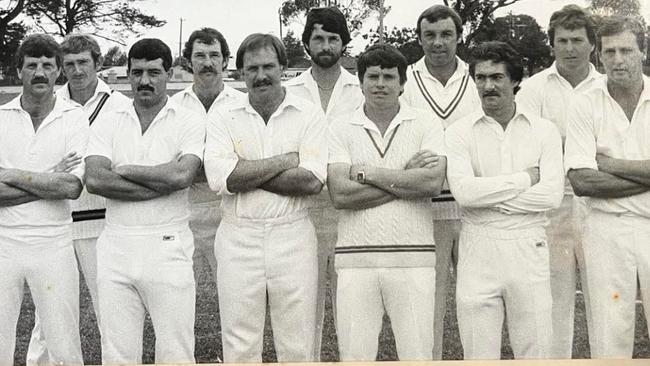 The South Gippsland team that hosted Sri Lanka at Leongatha. Back, L-R: Russell “Huck’’ Cleeland, Max Beard, Calvin Logan, Brian Salmon, Shane Quigley. Front: Ian Gibson, David Tessari, Ian Eddy (c), Terry Clark, Steve McNamara, Steve Paragreen. Absent: Garry Kirk.