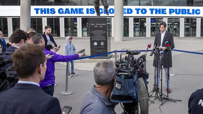 AFL chief Gillon McLachlan and his team are playing against an invisible enemy that has muddled all the conventions. Picture: Tim Carrafa