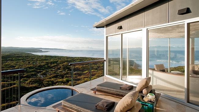 HIGH END: The view from the Osprey Pavilion at the up-market Southern Ocean Lodge on Kang