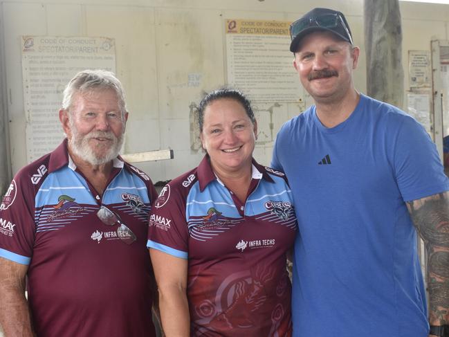 Barry Fletcher, Justine Fletcher and Chayne Flint at the CQ Capras under-17s Round 1 games against the Townsville Blackhawks at Webb Park, Yeppoon, on February 15, 2025.