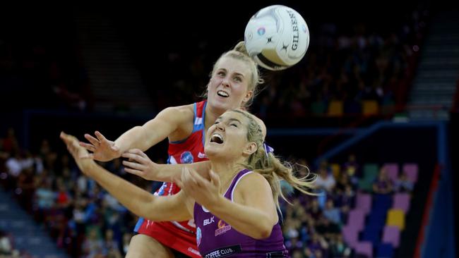 Gretel Tippett and Swifts defender Maddy Turner battle for the ball.