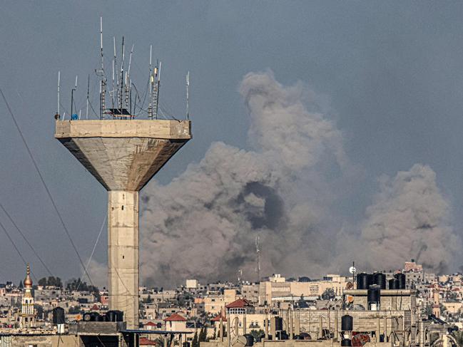 A bombing in Khan Yunis in the southern Gaza Strip where fighting remains at its most fierce. Picture: AFP