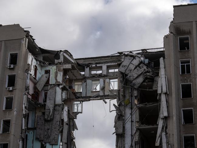 A building used as a regional military administration headquarters lies in ruins after being destroyed by a Russian missile attack. Picture: Getty Images