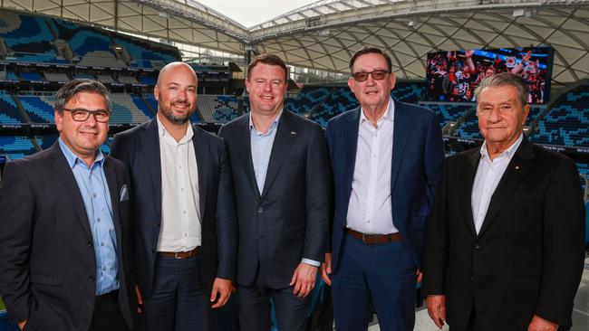 Nick Politis (far right) has been one of the most powerful men in rugby league for decades. Picture: Justin Lloyd.