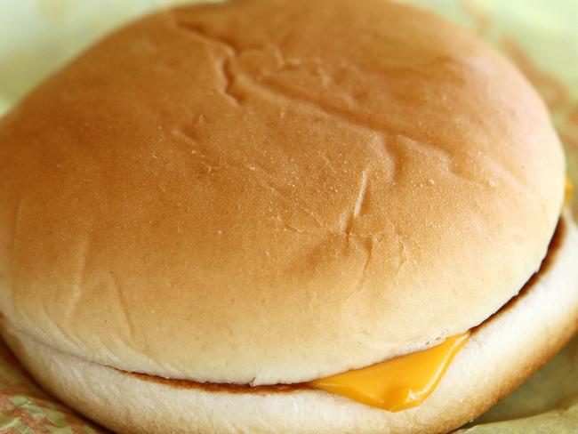 Pictured is a McDonald's cheeseburger, for a story on McDonalds revealing whats in their food and where it comes from.