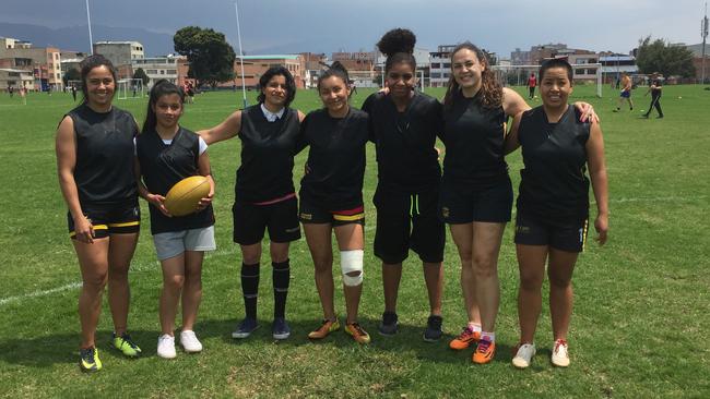 Players from Colombian Aussie rules club Bogota Bulldogs. Picture: Alex Raf