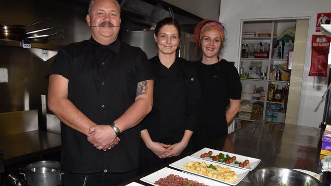 Chef Peter Phillips-Vass, sous-chef Jennifer Thompson and apprentice Celeste Monaghan in the kitchen at Johnny's Restaurant in Evans Head in 2016.