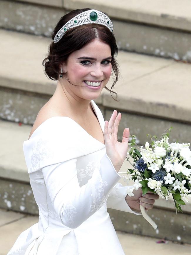 Princess Eugenie arrives for her wedding to Jack Brooksbank. Picture: AP