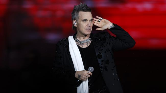 Robbie Williams on stage during his concert at Allianz Stadium in Sydney. Picture: Jonathan Ng