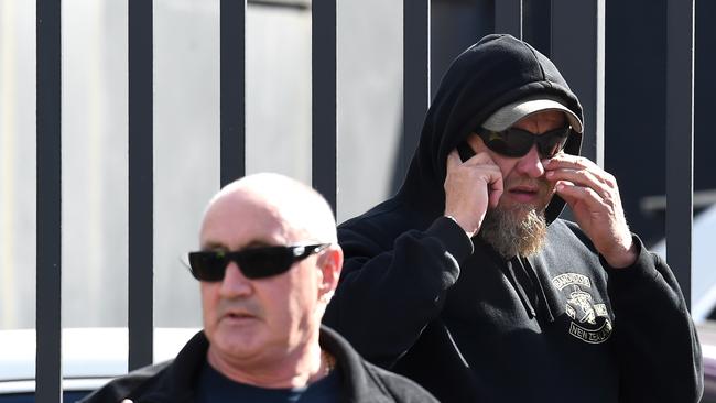 Bandidos members outside the clubhouse this morning. Picture: Nicole Garmston