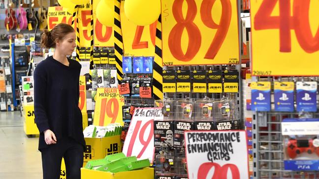 JB Hi Fi sales have been strong as Australian geared up to bunker down at home. Picture: AAP