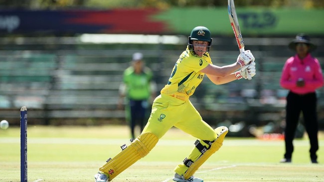 Tahlia McGrath of Australia plays a shot during a warm-up match between Ireland and Australia prior to the ICC Women's T20 World Cup South Africa 2023 at Stellenbosch University 1 on February 08, 2023 in Stel (1).jpg