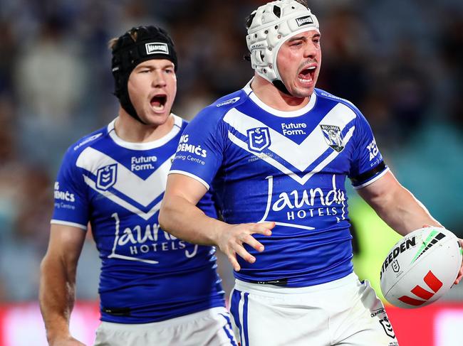 NRL 2024 RD26 Canterbury-Bankstown Bulldogs v Manly-Warringah Sea Eagles - Reed Mahoney, Try, Celebration