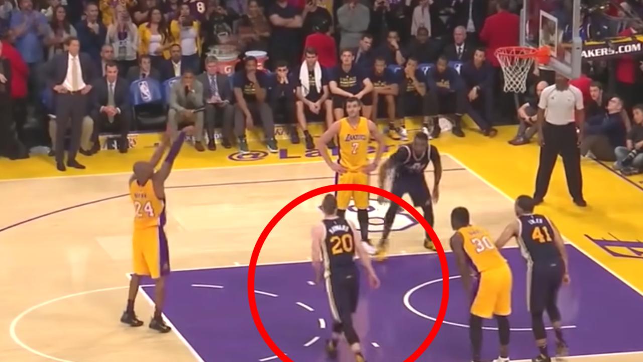 Gordon Hayward steps into the lane during Kobe's free throw.