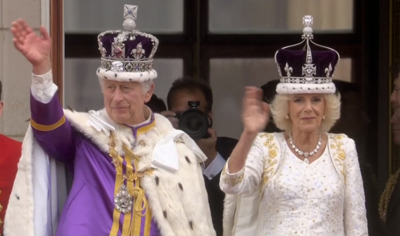 King Charles and Queen Camilla on the Buckingham Palace balcony. Picture: Sky News