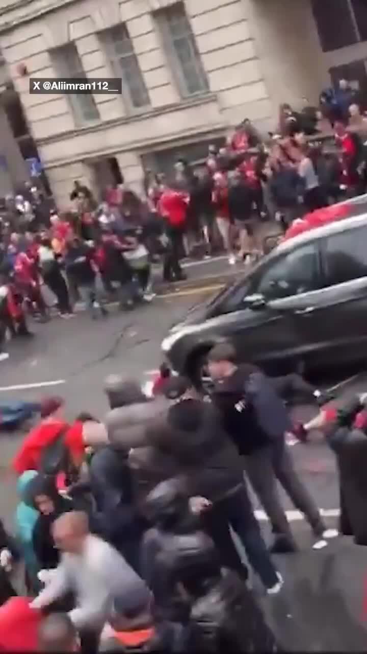 Shock moment car rams into Liverpool FC fans