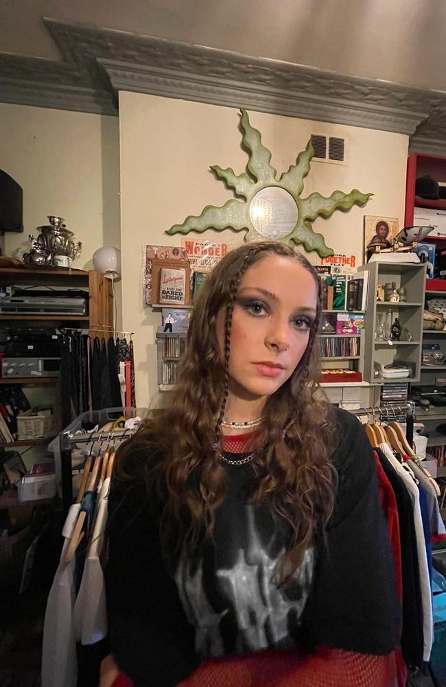 British singer songwriter Holly Humberstone in the London thrift shop where she shot her Splendour gig. Picture: Supplied