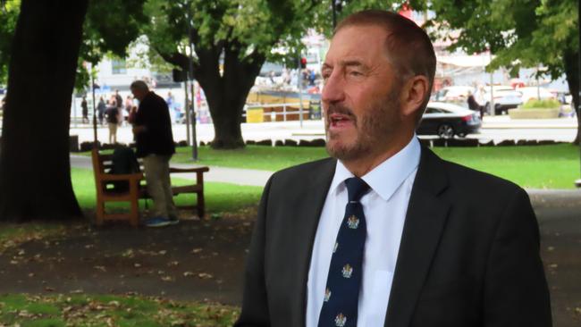 JLN MP Andrew Jenner speaks to the media on parliament Lawns in Hobart on Thursday, March 6, 2025.