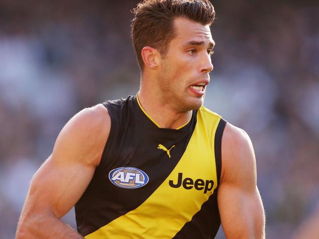 AFL Round 6. 29/04/2018. Collingwood v Richmond at the MCG.  Richmond's Alex Rance charges through half forward  . Pic: Michael Klein