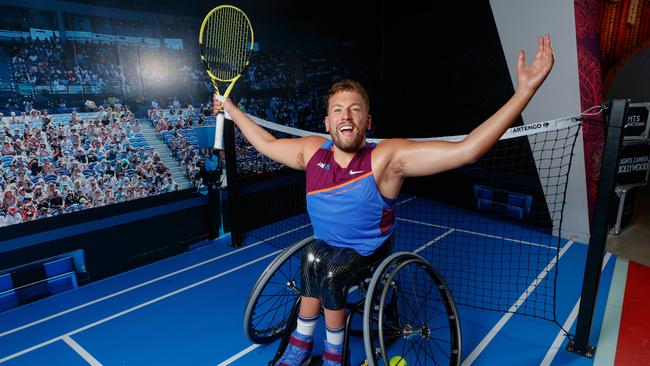 Believe it or not, this isn’t sporting legend Dylan Alcott. It’s his brand-new wax replica at Madame Tussauds in Sydney. Picture: NCA NewsWire/David Swift