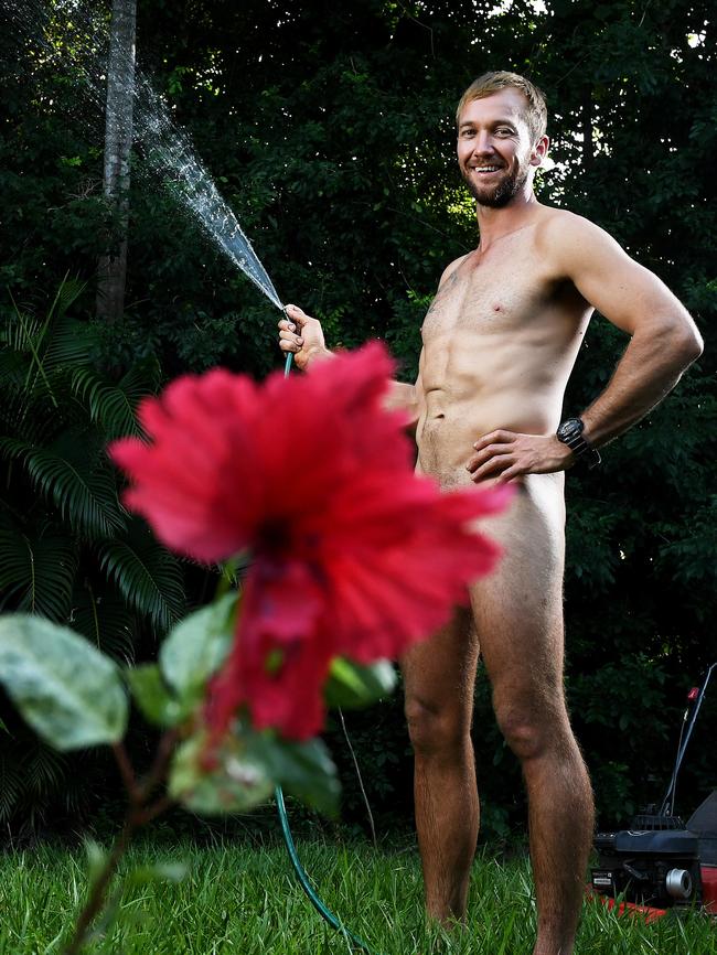 Keen gardener Toby Stoll will be ditching his garb today for World Naked Gardening Day. Picture: JUSTIN KENNEDY