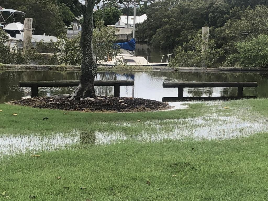 Wynnum Creek is swollen after almost 100mm of rain in 24 hours. Picture: Brayden Heslehurst.