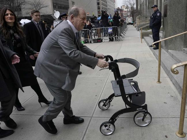 Harvey Weinstein shuffles into court using his infamous walking frame. Picture: AFP