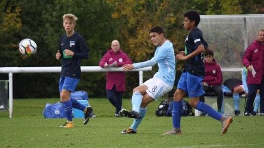 Australian Alex Robertson in the sky blue of Manchester City. Picture: Supplied