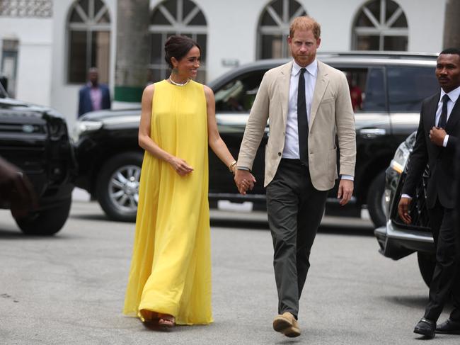 More recently, Meghan wore a yellow gown for a reception at the State Governor House in Lagos. Picture: Kola SULAIMON / AFP