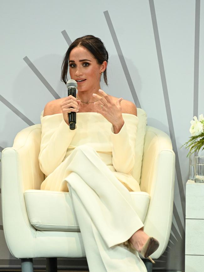 Meghan speaks onstage on World Mental Health Day, October 10. Picture: Bryan Bedder/Getty Images for Project Healthy Minds