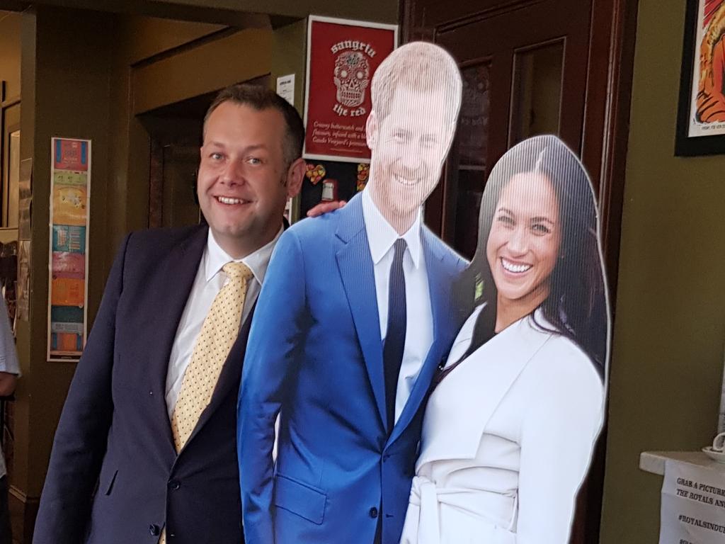 Dubbo mayor Ben Shields with royal cutouts.