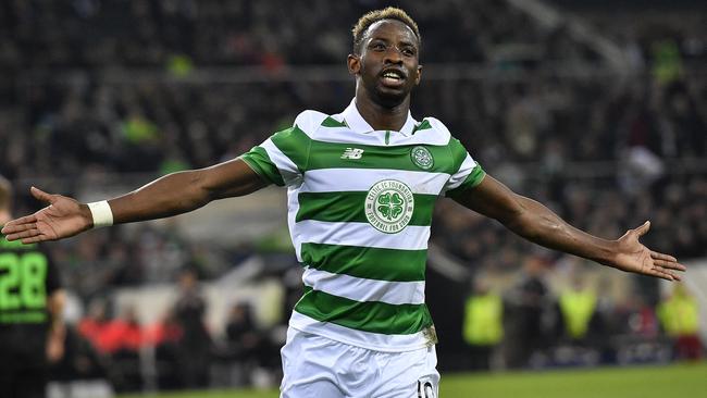 Celtic's Moussa Dembele celebrates after scoring a penalty.