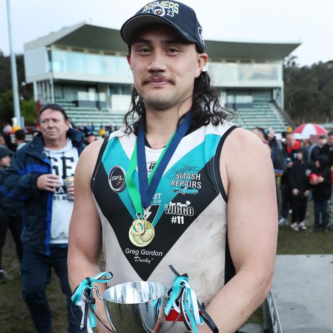 Thor Boscott playing coach Cygnet who was best on ground. Huonville Lions V Cygnet seniors. SFL grand finals at North Hobart Oval. Picture: Nikki Davis-Jones