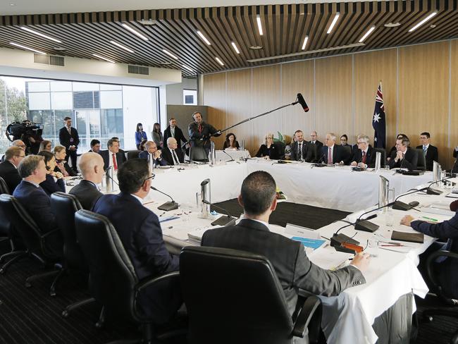 Federal and state governments have joined together for the COAG meeting at Blundstone Arena, Bellerive Tasmania. Picture: Mathew Farrell