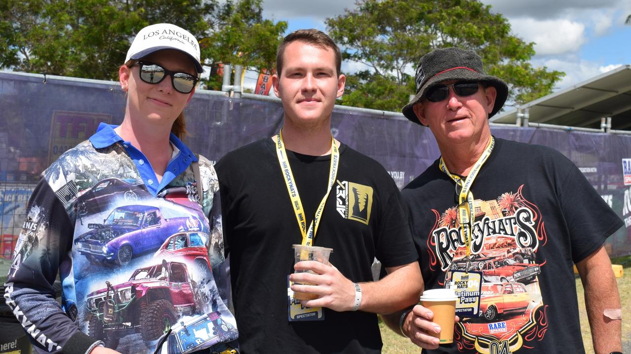 Chelsea, Matt and Craig at Rockynats 04 showgrounds precinct on March 31, 2024. Picture: Aden Stokes