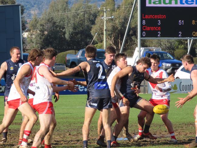 Launceston's Brodie Palfreyman fights for the ball. Picture: Jon Tuxworth