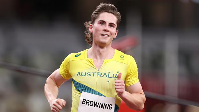 Rohan Browning became a household name after winning his 100m heat at the Tokyo Olympics. (Photo by Cameron Spencer/Getty Images)