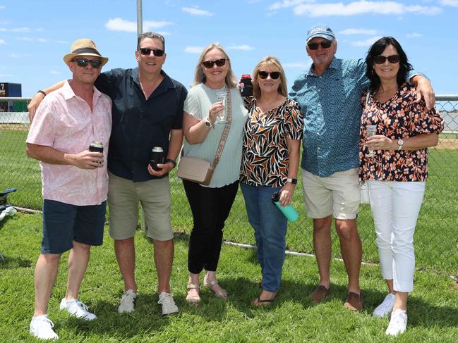 MELBOURNE, AUSTRALIA – DECEMBER 8 2024 Jon, Paul, Julie, Vicki, Phil, and Jane attend the Werribee Cup in Werribee on December 8th, 2024. Picture: Brendan Beckett