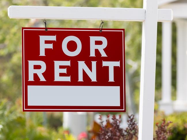 Red For Rent Real Estate Sign in Front House. Picture: iStock - for Herald Sun realestate