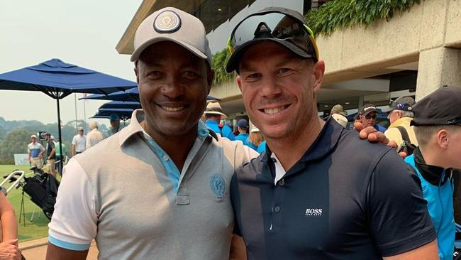 David Warner and Brian Lara met on the golfcourse on Wednesday.