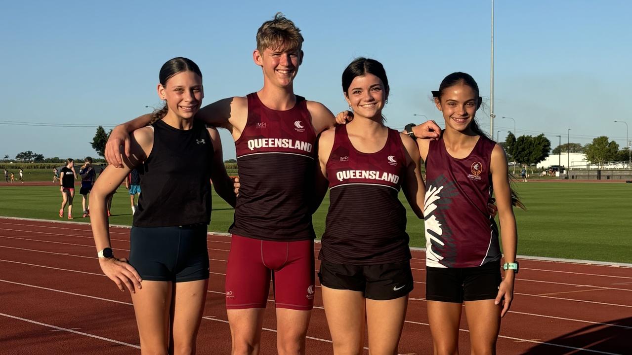 (From left): Keria Caban, Toby Rule, Mikayla Webb and Ayla Moon have all been tearing up the track for Mackay Athletics Club. Picture: Mitch Turner