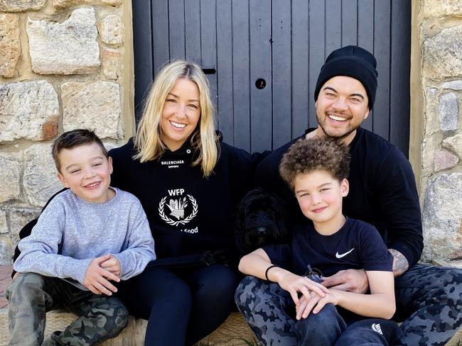 Jules and Guy Sebastian with their children Archer and Hudson. Picture: Supplied