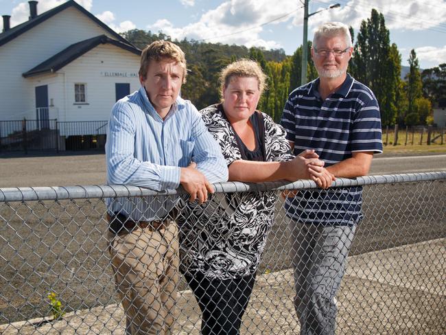 Pictured from left are Nathan Ransley, Maree Davidson and Tony Donaghy of Ellendale who are concerned about a home that has been set up for sex offenders. Picture: The Australian